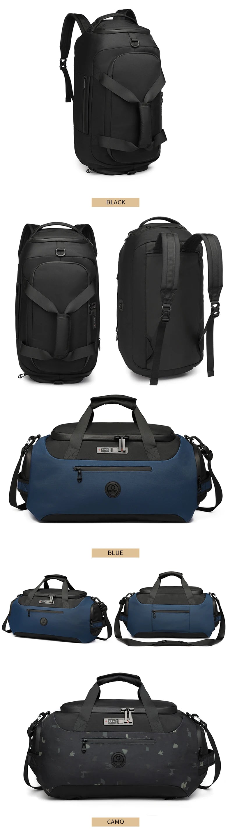 OZUKO Men Travel Duffel Bags Large Capacity Gym Handbags With Shoes Bag Wet Pocket Multifunction Short Trip Waterproof Backpacks