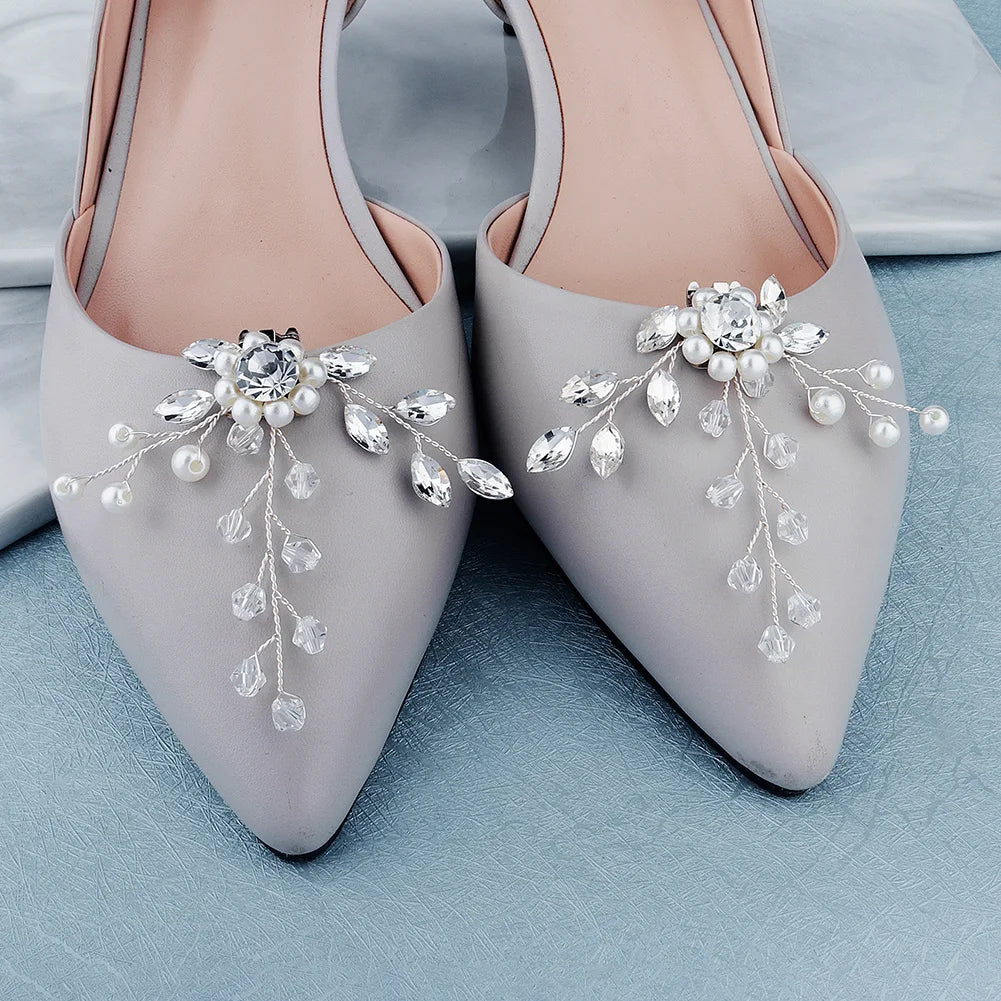 Newest Shinning Rhinestone Shoes Clip Metal Wedding Accessories Crystal Pearl Luxury Shoe Buckle Decorations Gift For Women