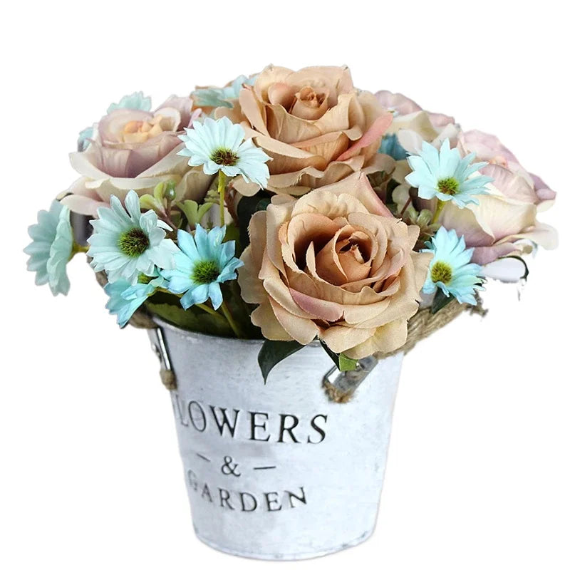 High-quality Silk Orange Rose Artificial Flowers for Wedding Decoration, Big and Realistic.