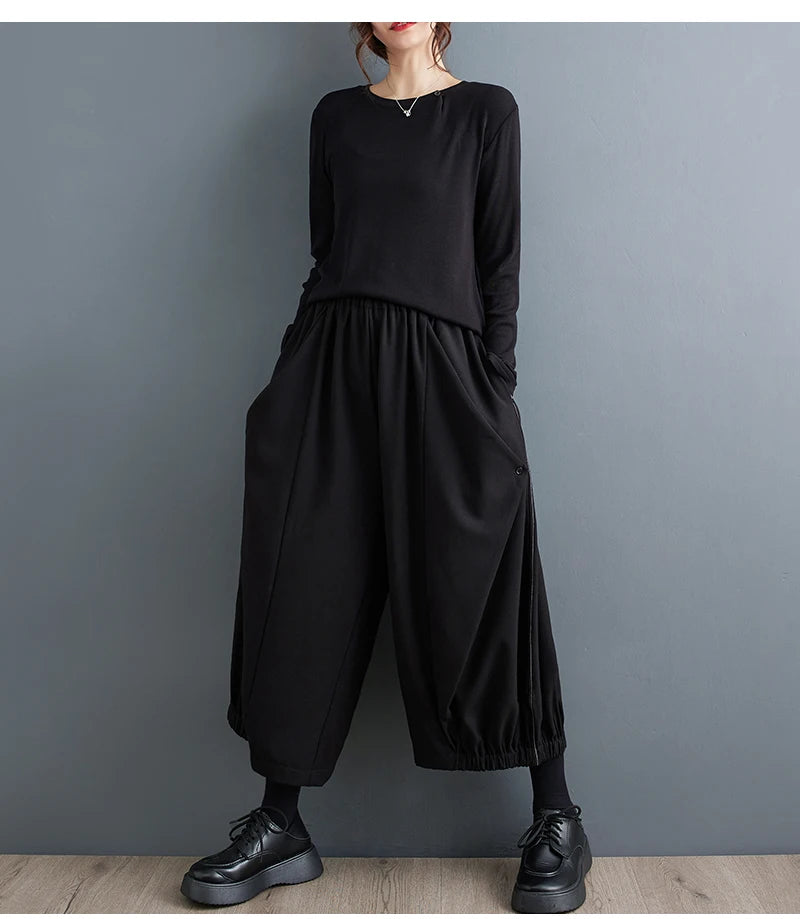Oversized Autumn Winter New Wide Leg Pant Women Casual Loose Ladies Trousers Pleated Fashion High Waist Woman Lantern Pants 2023