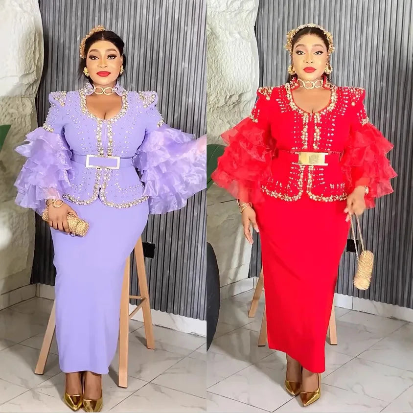 African Dresses for Woman Luxury Plus Size Fashion Ruffle Sleeve Wedding Party Long Dress Evening Gown Ladies Clothing New 2025