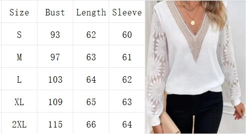 Stylish Lace Hollowed Out Patchwork Shirt Women V-Neck Long Sleeve Spring Autumn Solid Color Blouse Top