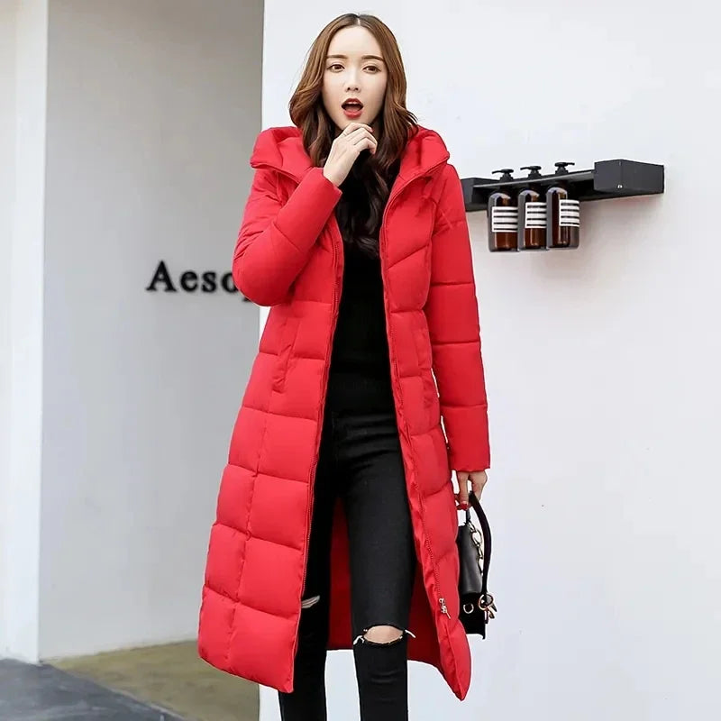 2025 New Winter Parka Long Coat Women WhiteThick Warm Down Cotton Coat Fashion Hooded Parka Puffer Windproof Snow Overcoat