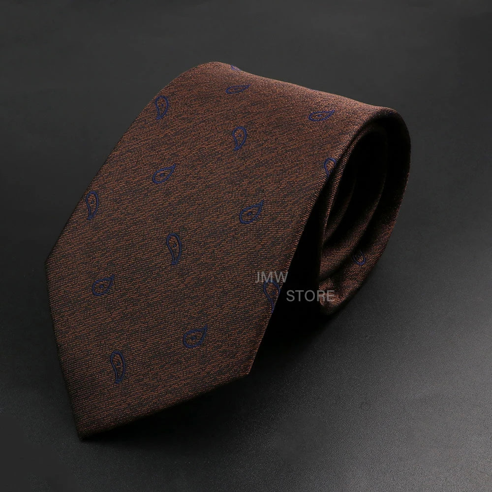 New Design Wedding Men Tie Brown Solid Striped Paisley Flower Neckties Men Business Dropshipping Groom Collar Accessories Gift
