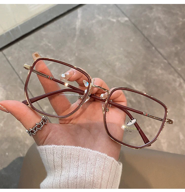 New women square polygon glasses for girl female metal frame glasses plain glasses Nearsighted Eyewear Glasses -1.0 -2.5 -2