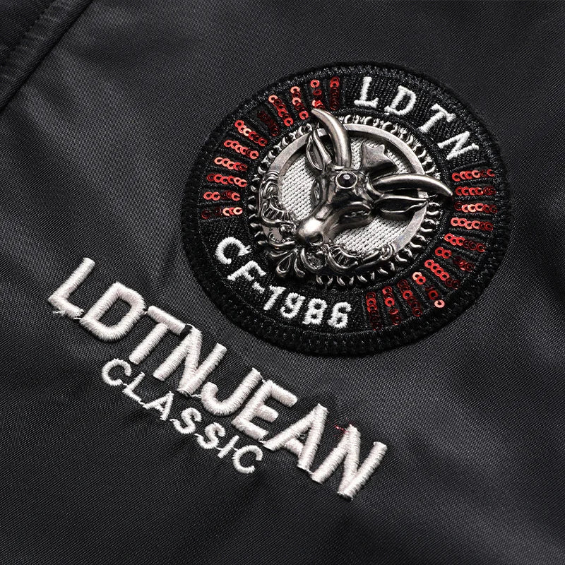 Men's Winter Warm, Hooded Jacket with Raw Edge, Lined Aviator Jacket, Embroidered Badge Design, Windproof and Waterproof Jacket