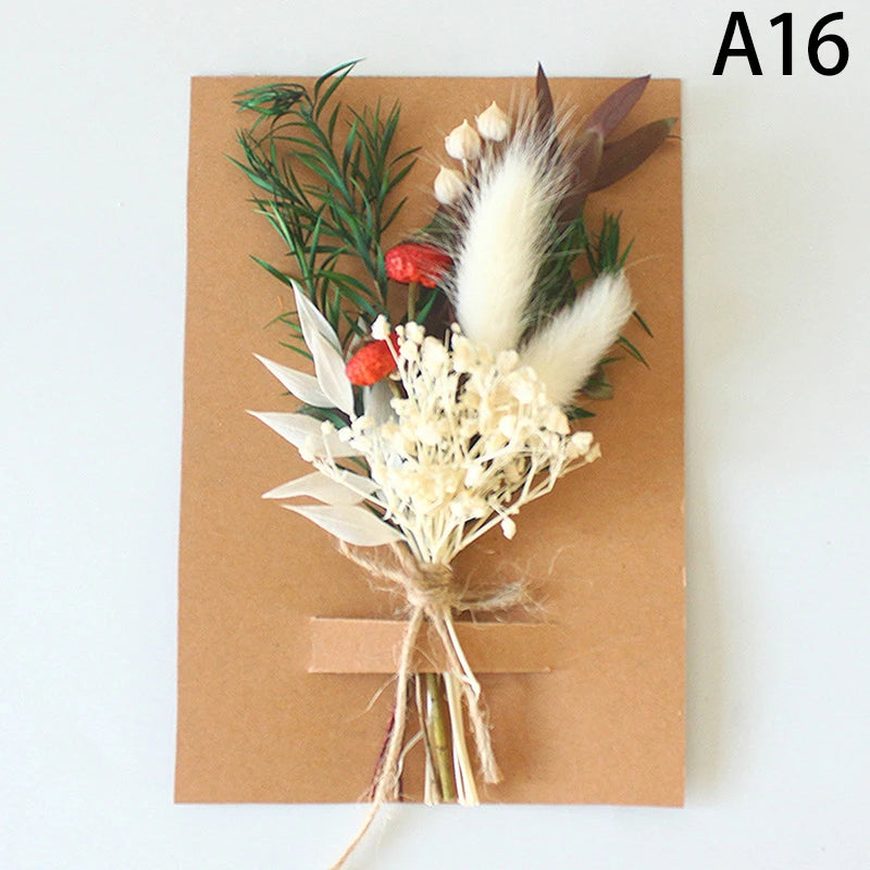1pc Mini Natural Dry Flowers Bouquet Bridesmaid Boutonnieres Christmas Wedding Decor Valentine's Day DIY Floral Materials
