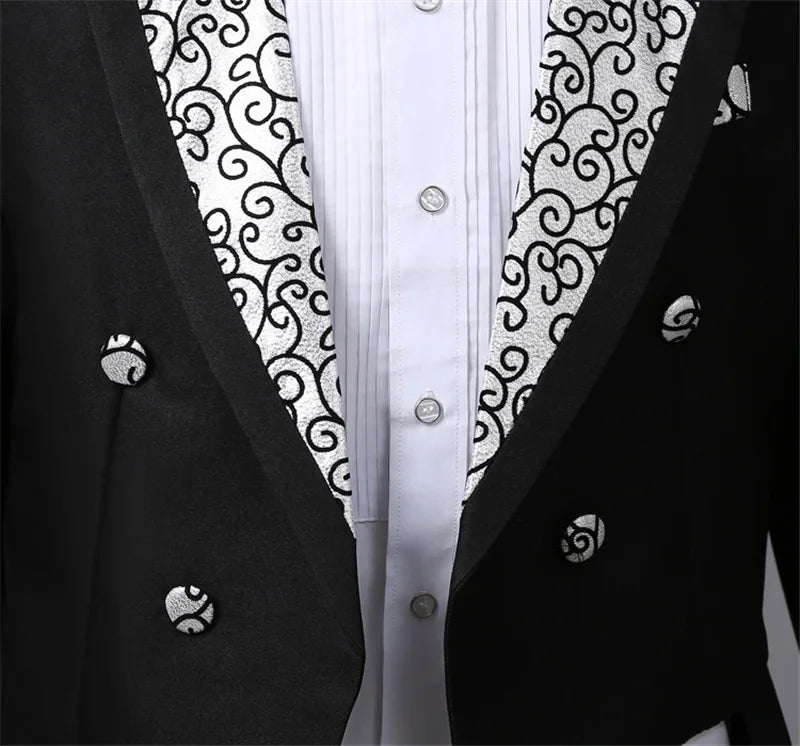 Men's Tuxedo Costume Vintage Formal Tailcoat Slim Fit Peak Lapel Suit Tux Pants Tail Coat Singer Magician Stage Jacket Outfits