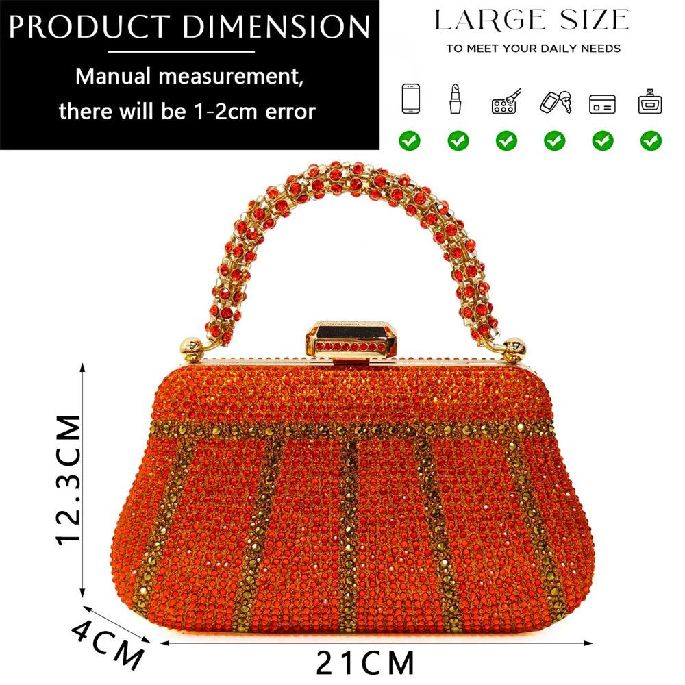 Venus Chan 2024 Special Design High Quality Orange Color African Women Shoes and Bag Set with Shinning Crystal for Wedding Party