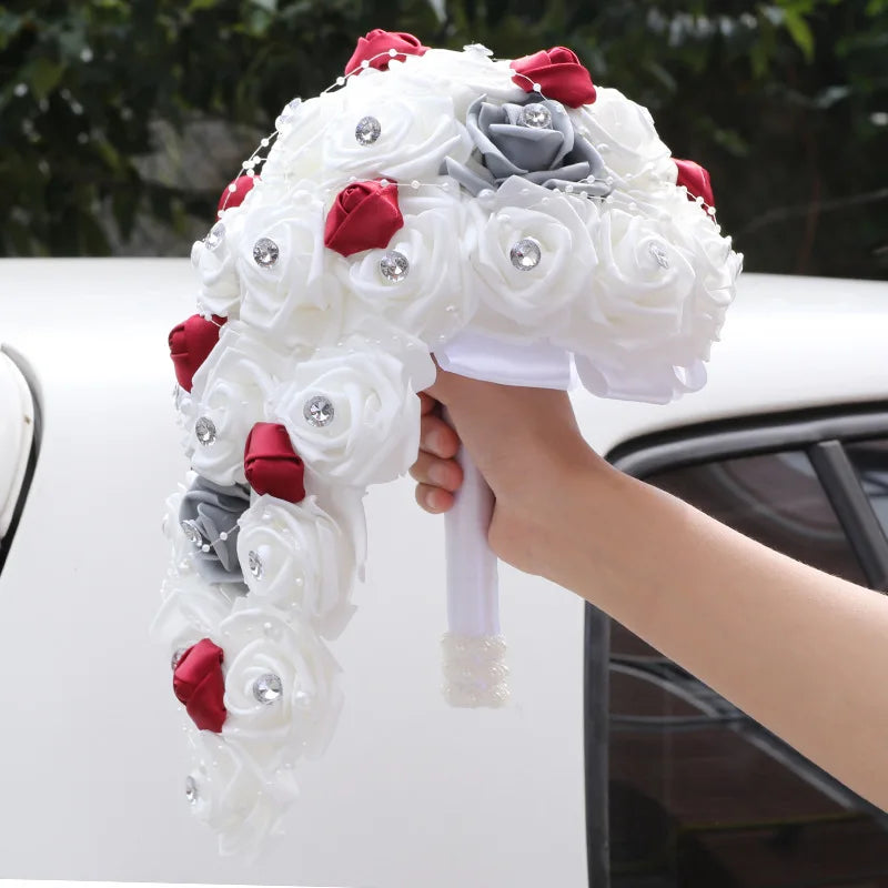 Waterfall New Wedding Bouquets for Bride and Bridesmaid Rose Rhinestones Hand Flower Party Wedding Decoration