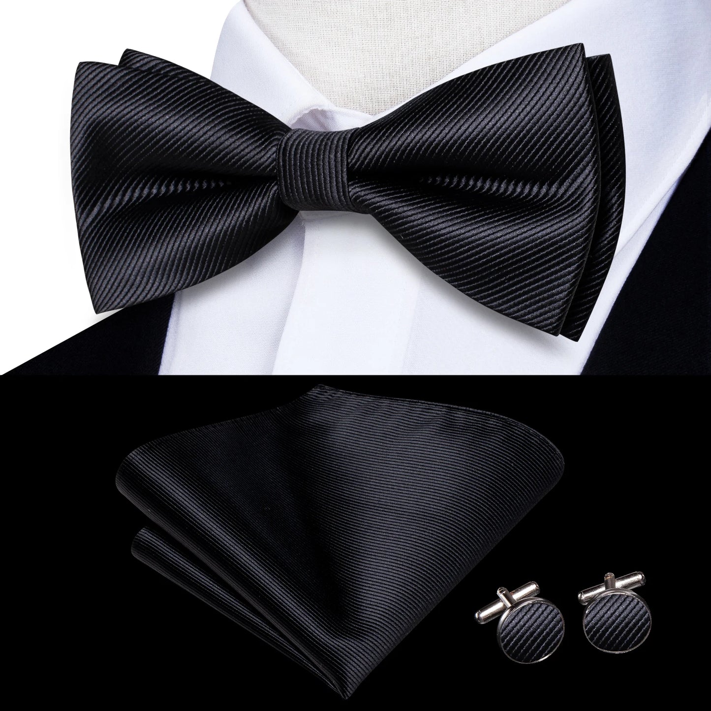 Hi-Tie Pink Dot Silk Mens Pre-tied Bow Tie Hanky Cufflink Set Dusty Pink Butterfly Knot Bowtie for Male Wedding Business