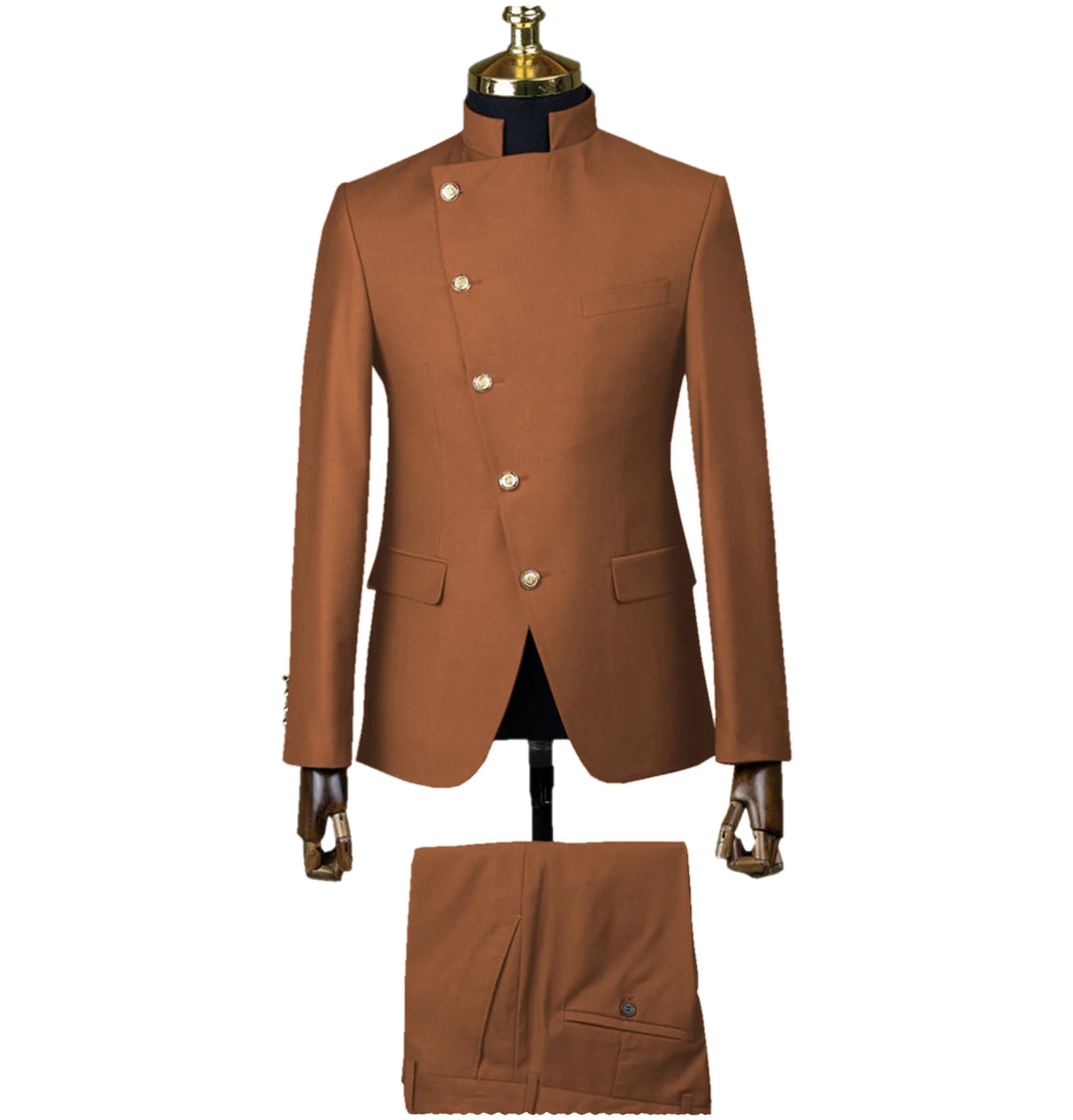 Men's Suit Blazer Sets 2 Pieces East Style Slim Fit Formal Indian Middle Stand-Up Collar Suit for Men Slant-Breasted Wedding