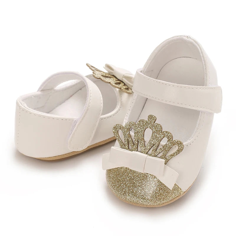 VALEN SINA 0-18 Months Newborn Girl White Baptism Shoes Bow Non-slip Rubber Soft-Sole Flat PU First Walker Mary Janes