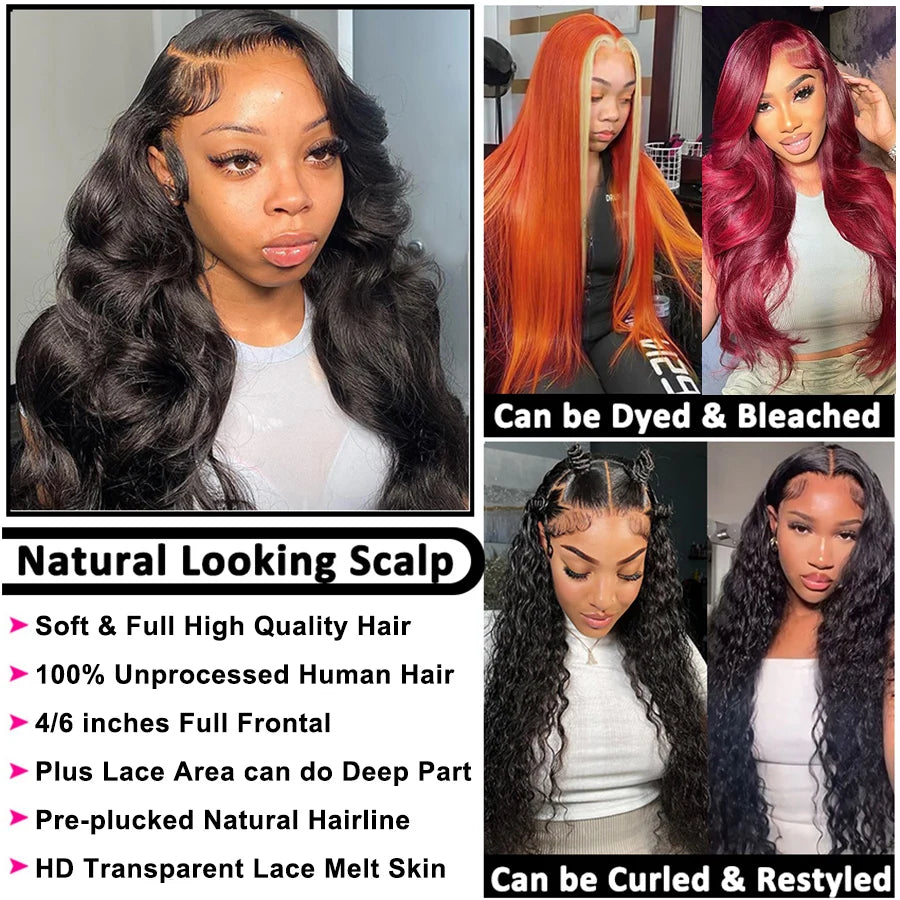 Lemoda 13x6 HD Lace Frontal Wigs Human Hair Body Wave 250% Density Brazilian Virgin Hair Full Frontal Lace Wig Pre plucked 12A