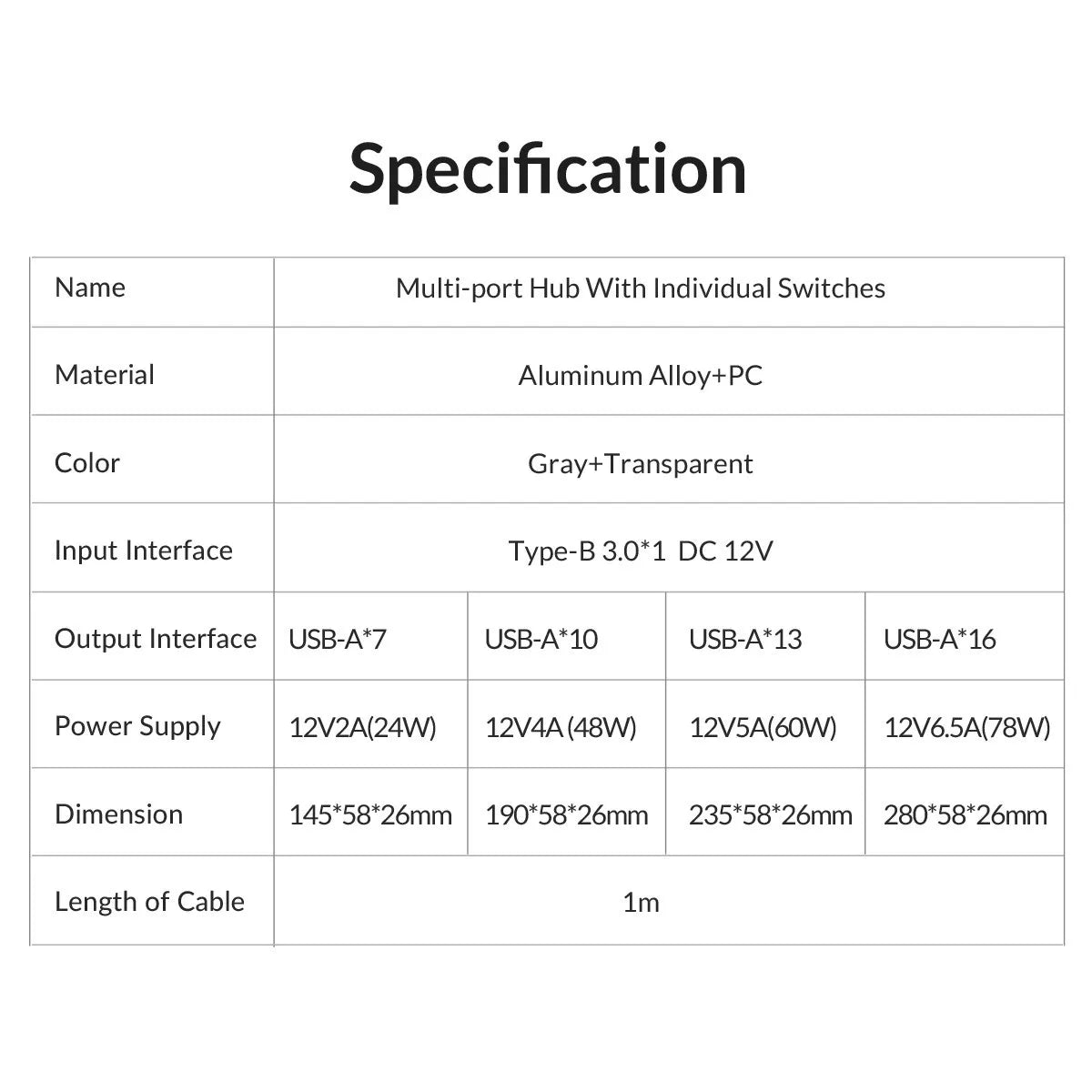 ORICO Aluminum Powered USB3.0 HUB 7/10 Ports USB Extension with Switches 12V Power Adapter Support BC1.2 Charging Splitter