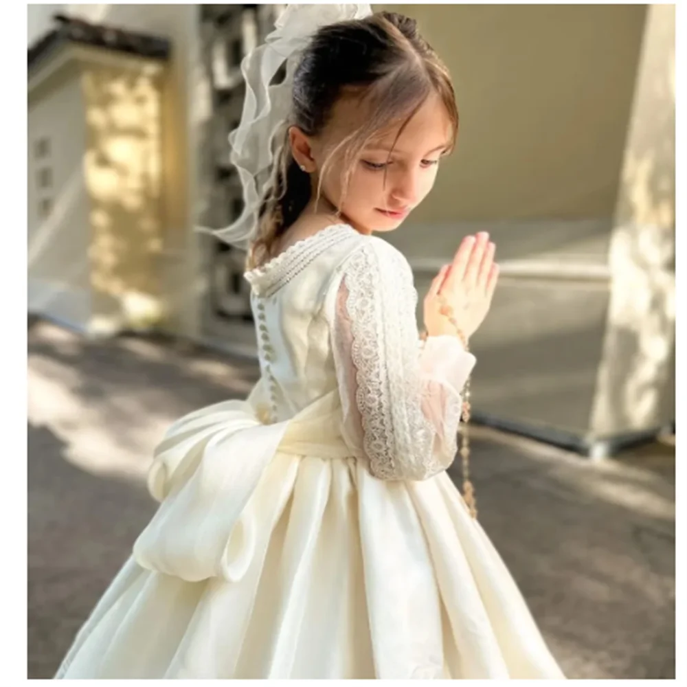 Lavender Flower Girls Dress Luxury With Bow Beading Butterfly Ball Gown Flowers Golden Applique For Birthday Party Gown