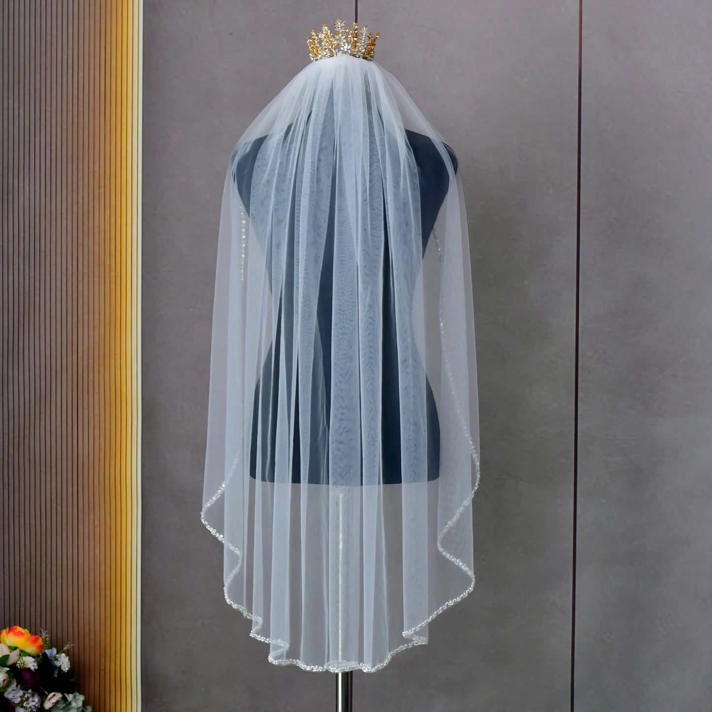 Luxury Cathedral Long Wedding Veil Crystal Organza Beaded Bridal Veil with Rhinestone Edge 1 Tier Soft Wedding Accessories G134