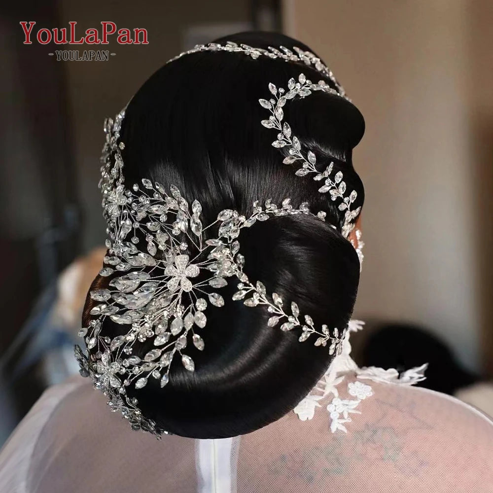 YouLaPan Luxury Wedding Headpiece Rhinestone Hair Vine for Bride Headwear Alloy Flower Headband Weding Hair Accessories HP390