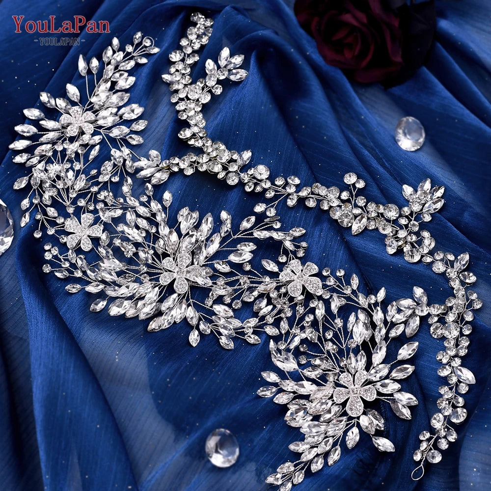 YouLaPan Luxury Wedding Headpiece Rhinestone Hair Vine for Bride Headwear Alloy Flower Headband Weding Hair Accessories HP390