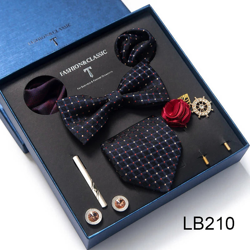 Men's Tie Set Luxury Gift Box Silk Tie Necktie Set 8pcs Inside Packing Festive Present Cravat Pocket Squares Holiday Gift Men