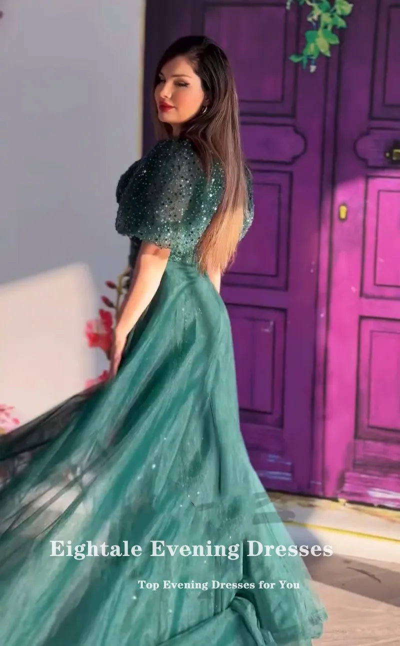 Eightale Violet Evening Dresses V-Neck Short Sleeves Robes De Soirée Sequined Customized Mermaid Prom Gown Wedding Party Dress