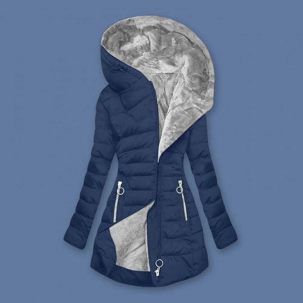 Long Sleeve Coat Plus Size Women's Winter Jacket with Plush Lining Hooded Outerwear Warm Windproof Down Coat for Cold Weather