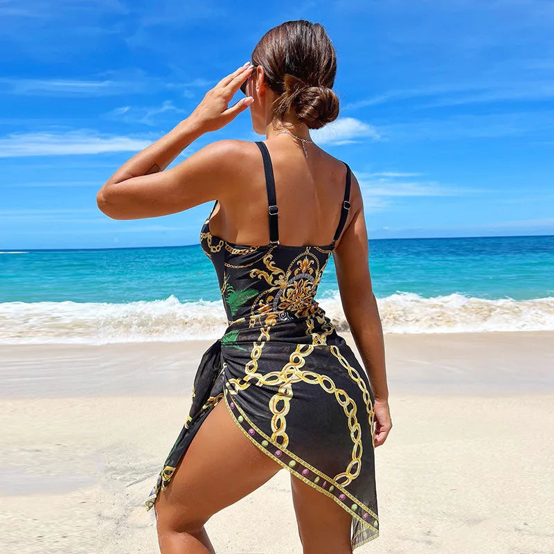 2024 Two Piece Women Bikini Set Push Up Floral Printed Bikinis Strappy Bandage Swimwear Brazilian Biquini Bathing Suit