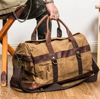 Vintage Waxed Canvas Men Luggage bag Genuine Leather Men Travel Bags Large Duffel Bags Weekend bag of trip Overnight carry on