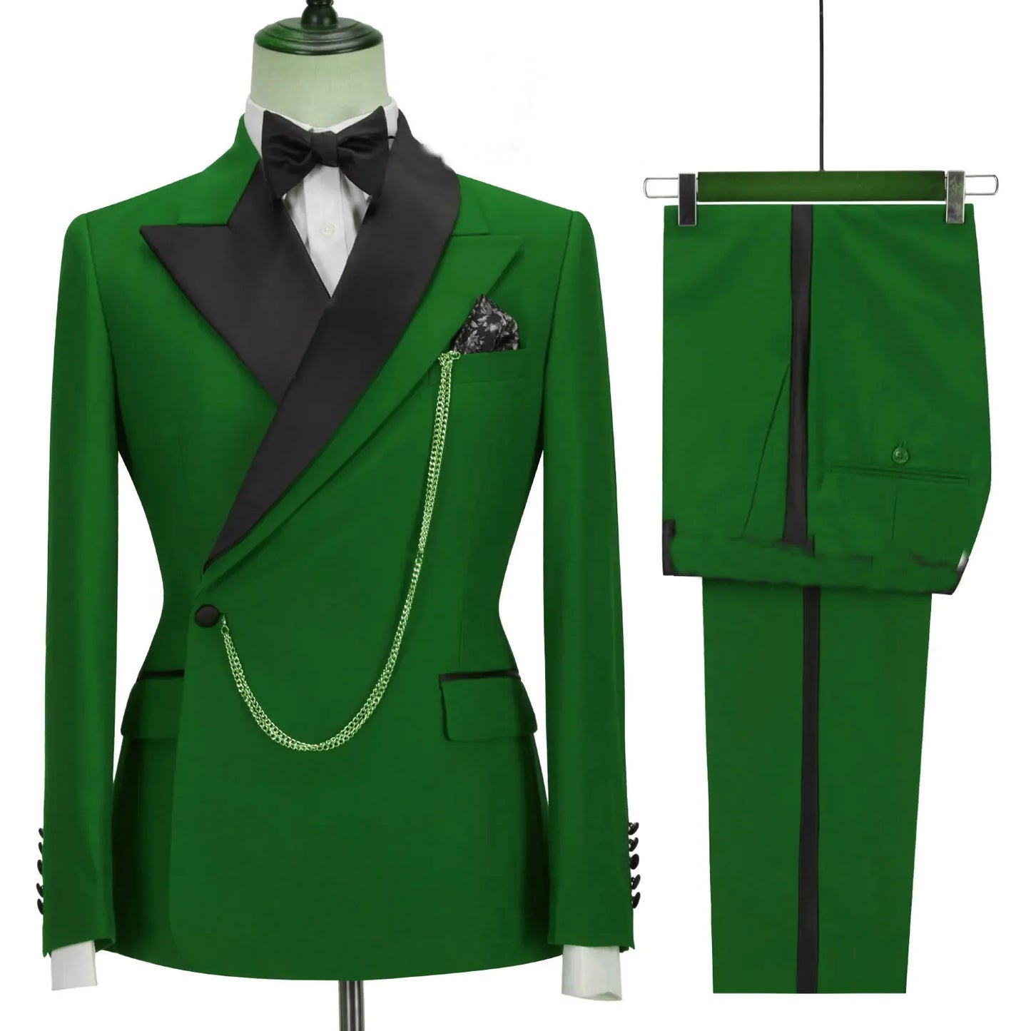 2024 Custom Made Black Groom Tuxedo Peaked Lapel Double Breasted Men Suit Prom Wedding Party Men Suits Costume ( Jacket+Pants)