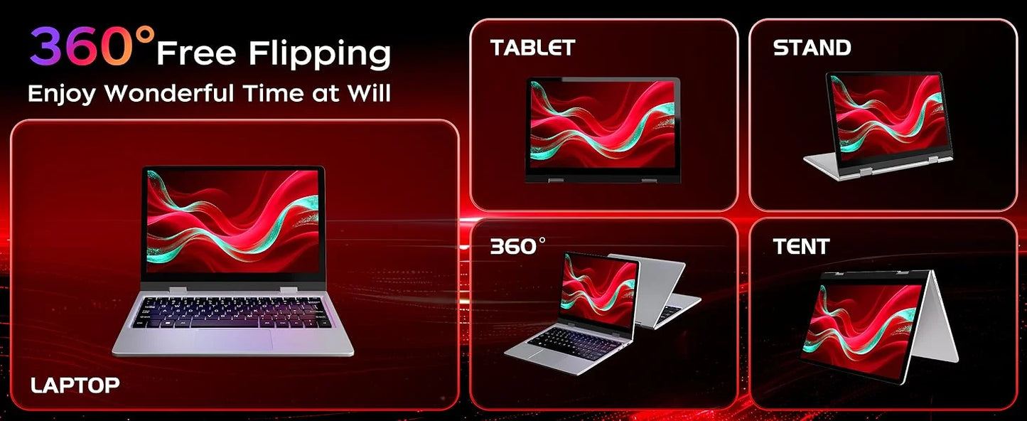 11.6" Portable 2 in 1 mini Laptop Computer Touch Screen Intel Celeron N4020 8GB RAM 512GB SSD Windows 11 Pro Office Learning PC