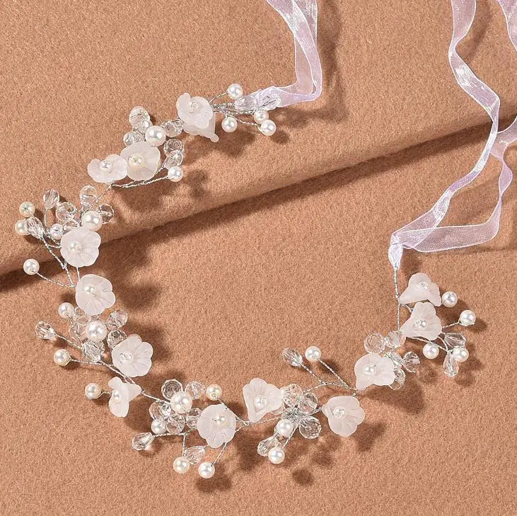 Bridal Bridesmaid Flower Girls Diamante Crystal Pearl Headband Rhinestone Wedding Prom Tiara Women Hair Accessories