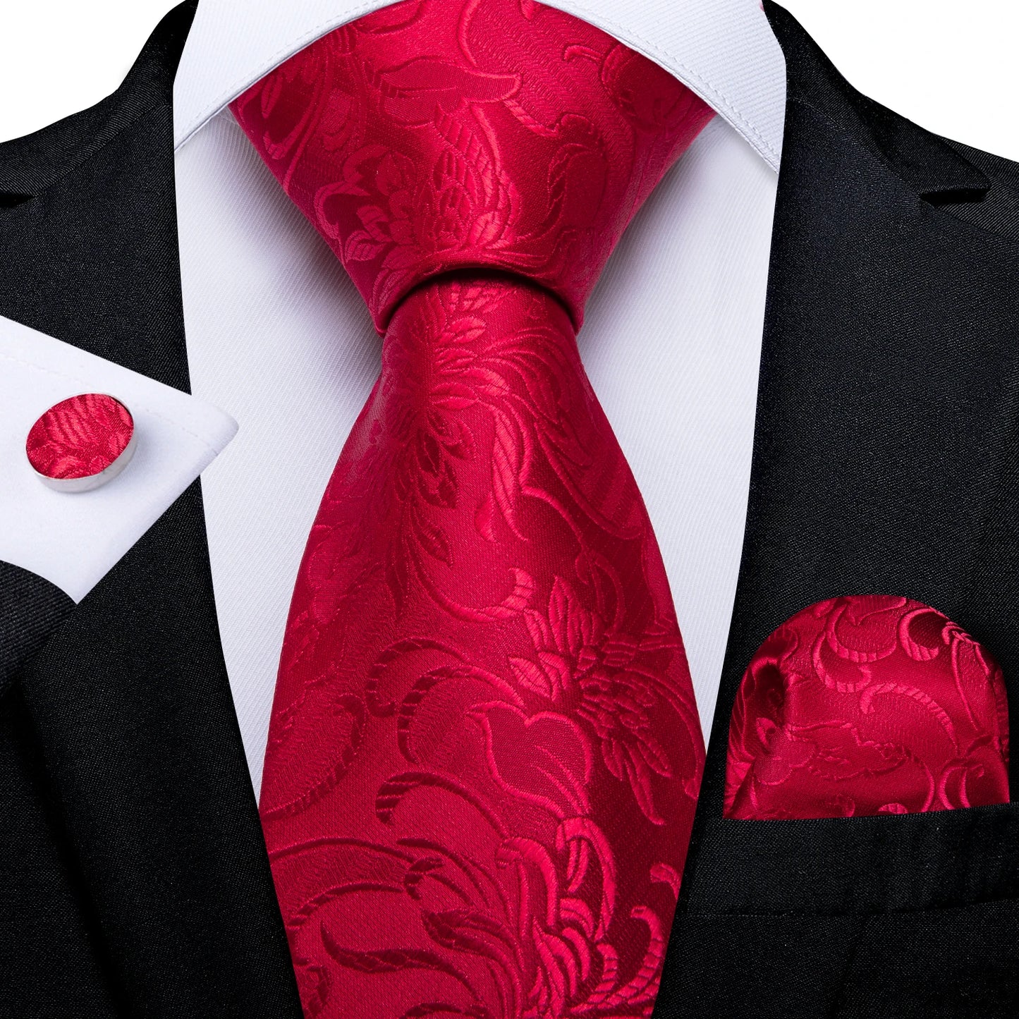 Solid Black Plaid Men's 8cm Polyester Neck Tie Handkerchief Cufflinks Set with Gift Box Tie Clip Birthday Anniversary Gift