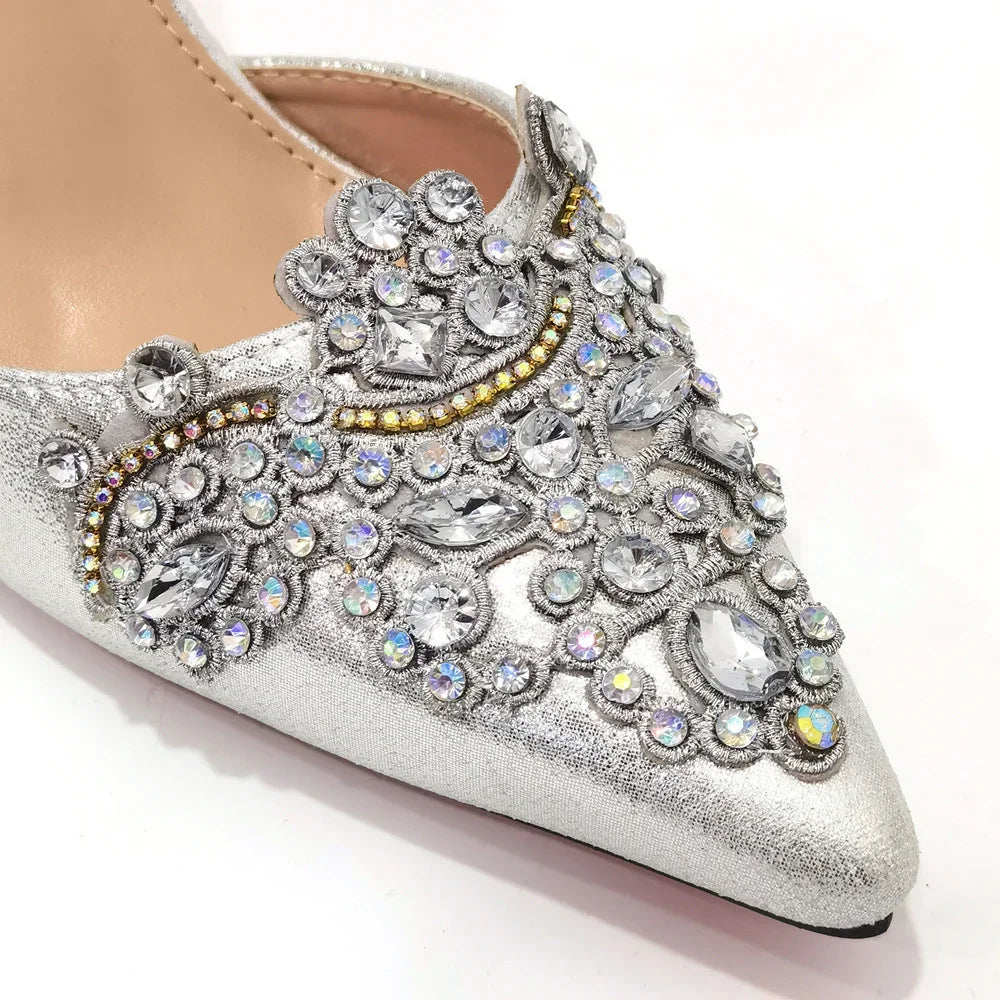 2024 Gold New Shoes For Women Designer Pointed-Toe Luxury Wedding Peach Color Hollowed Out Design Bag and Shoes Matching Set