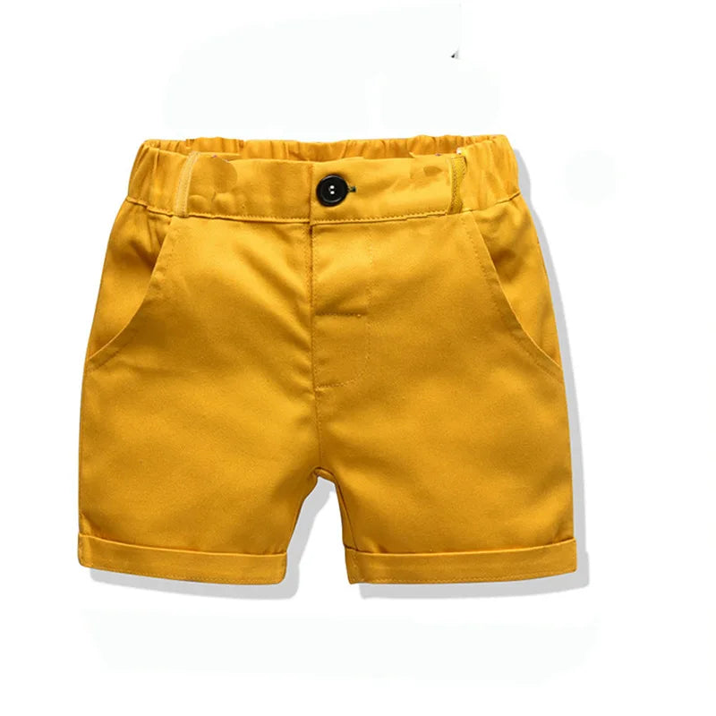 Boys Sets Clothing Summer Crown Print Polo T-Shirt White Shorts Yellow Bowtie Children's Clothing For Boy Kids Clothes Boys