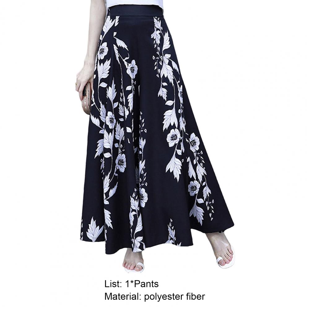 Women's Summer Long Pants Skirt Contrast Color Baggy Flower Print High Waist Slimming Plus Size Trousers Skirt Daily Clothes