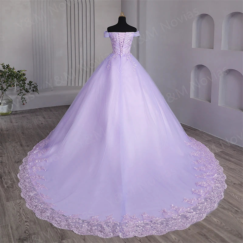 Customized Color Sweet 16 Dress Pink Off Shoulder Plus Size Vestido De Noiva Purple Quinceanera Dress Ball Gown Flower Women