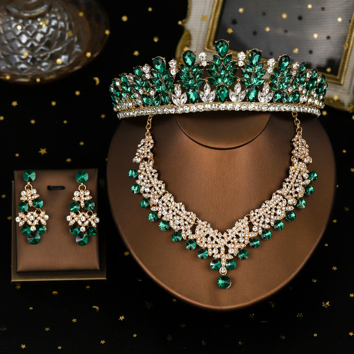 Bridal Wedding Elegant Headpieces Crystal Crown Tiara Classic Earrings & Necklace Set Jewelry Accessories Gifts for Friends