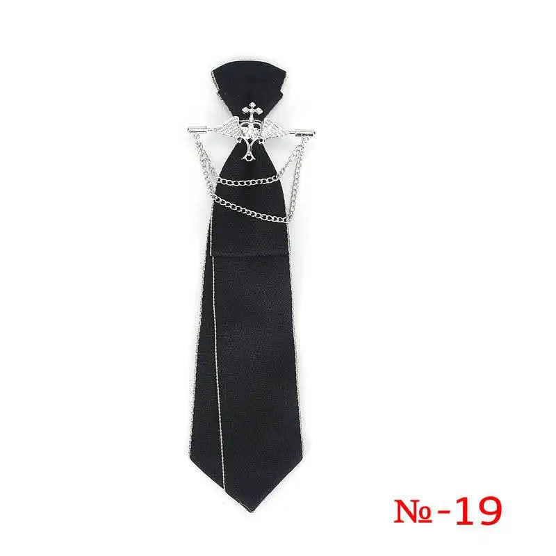 Retro Fabric Ribbon Rhinestone Black Bow Tie Collar Bowkont Cravat School Girl Boys Gifts for Women Clothing Jewelry Accessories