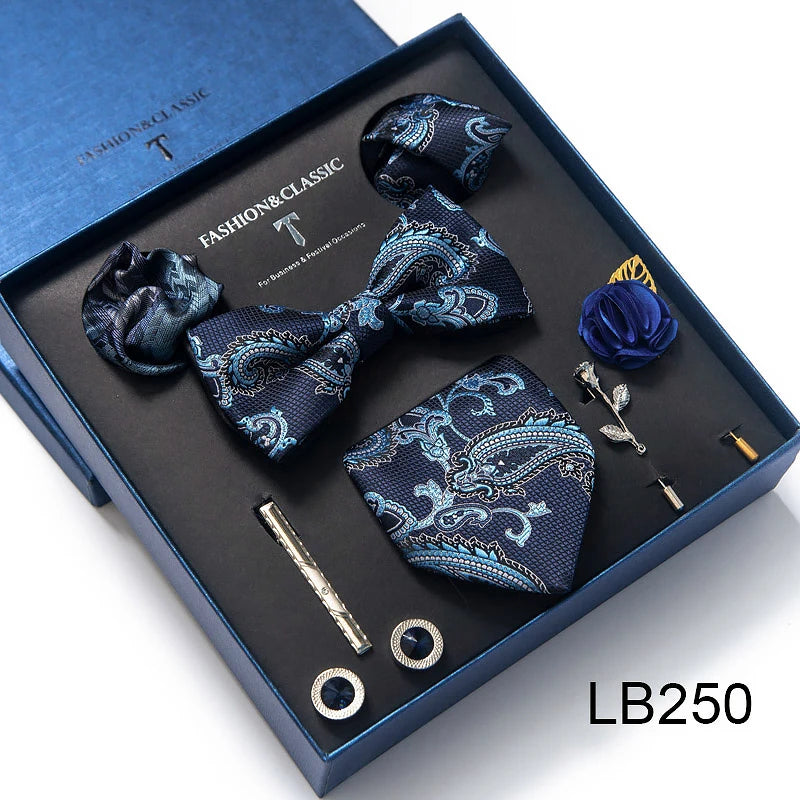 Men's Tie Set Luxury Gift Box Silk Tie Necktie Set 8pcs Inside Packing Festive Present Cravat Pocket Squares Holiday Gift Men