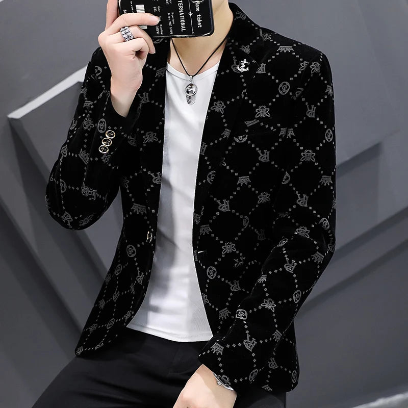 Fashion Handsome Slim Fit Corduroy Suit for Men High Quality Young Boutique Style Single Breasted West Coat M-5XL