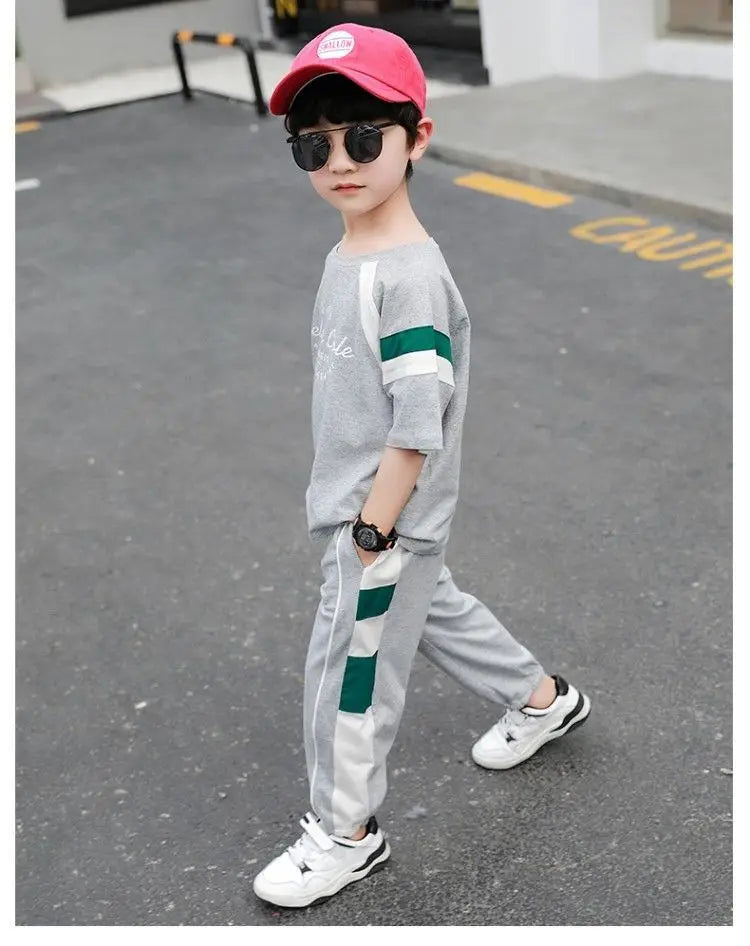 Boys Summer Clothing Set 2023 New Children's Cool Loose Fit Sportswear Korean Edition Baby Short Sleeve T-shirt 2 Pieces