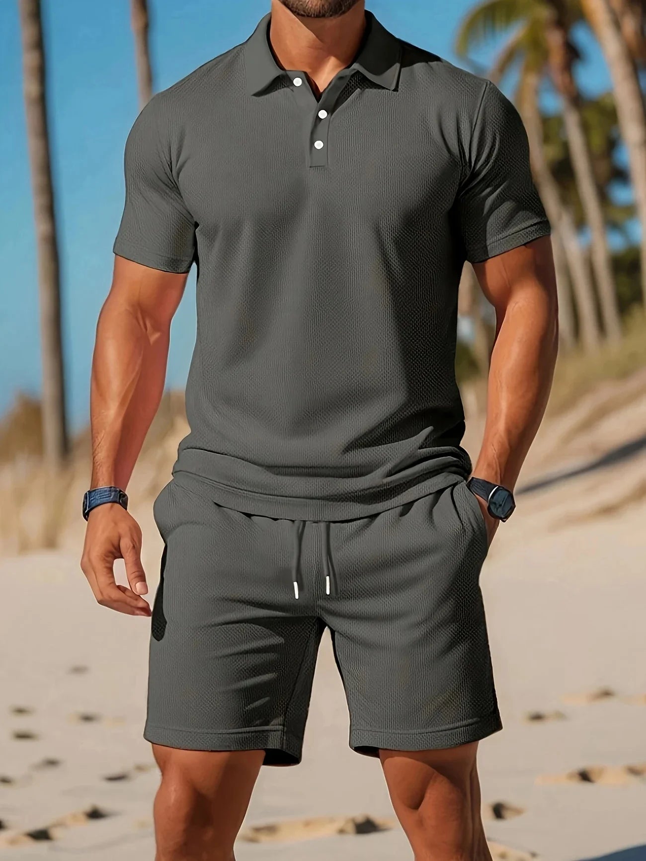 A Two-Piece Set of High-Quality Men's Summer Shorts and Sleeveless Tops, Suitable for Daily Wear and Beach Casual Wear