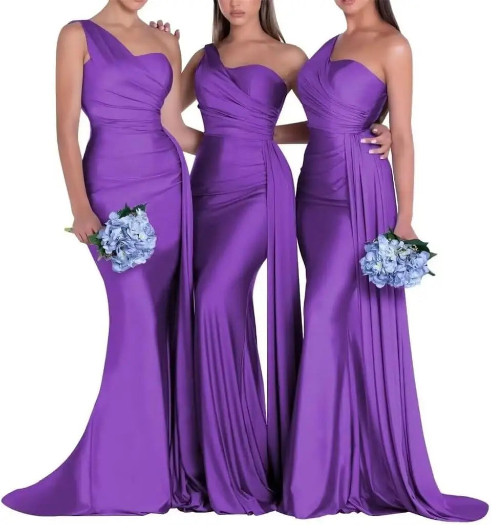 Purple Blue Pink Bridesmaid Dresses Women For Wedding Satin One Shoulder Sexy Mermaid Vestidos Para Bodas Mujer Invitada Chic