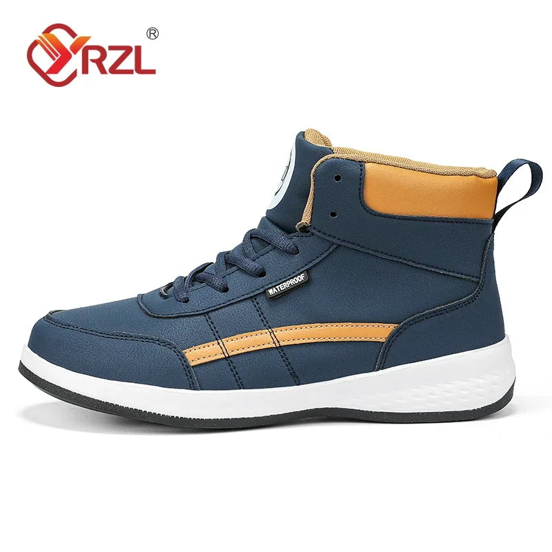 YRZL Men Shoes Spring Autumn Hight Top Waterproof Walking Sneakers Leisure Male Leather Sports Shoes Non-Slip Shoes for Men