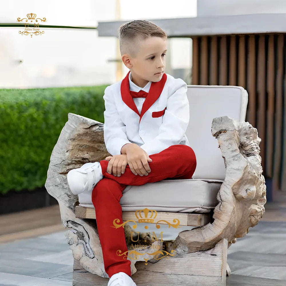 Boys' Linen Suit 2-piece set white Jacket Grey Pants Toddler first communion Outfit, pageboy formal set for wedding ring bearer