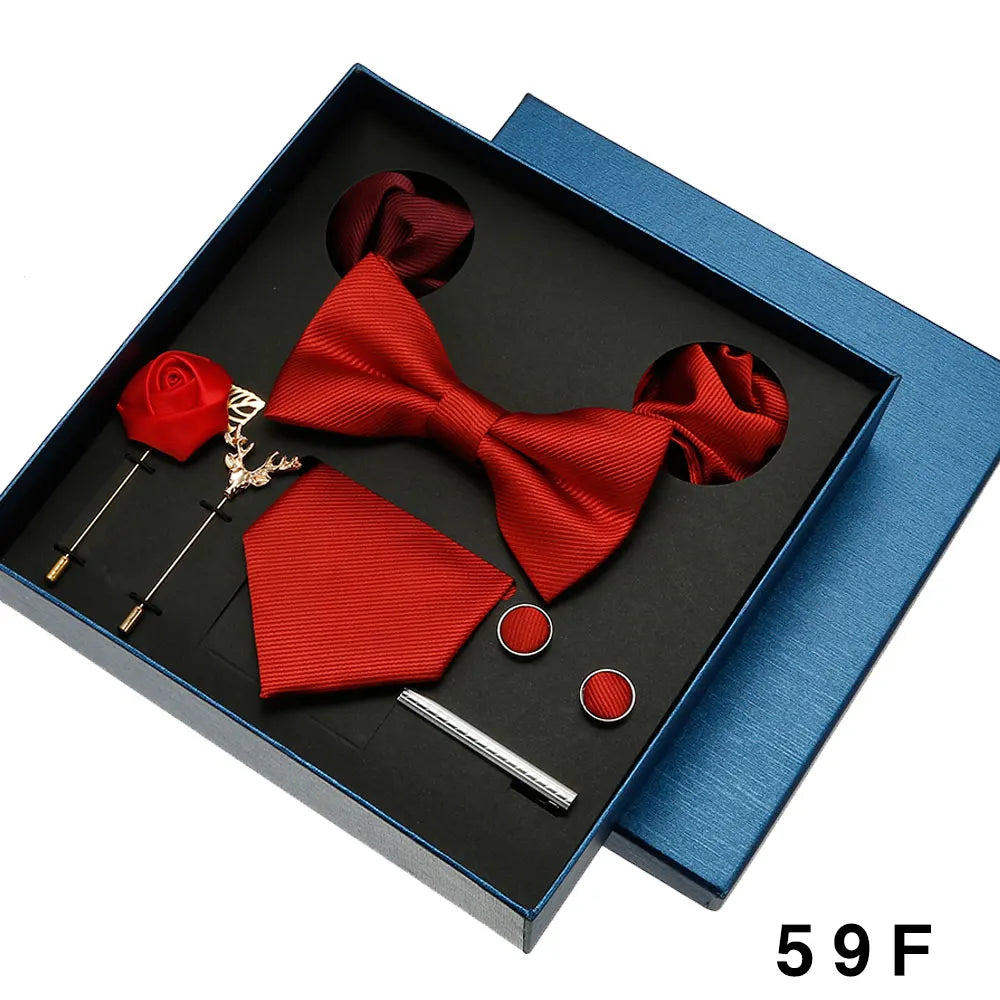 Luxury Tie Set For Men Solid Color Necktie Pocket Square Brooch Cufflinks Gift Box Wedding Business 8pcs Mens Neck Tie Accessory