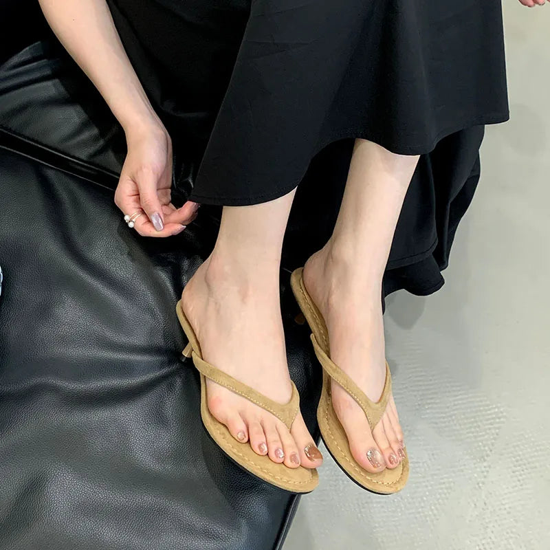 Fashion Round Toe Women Thin Heels Slippers Slides Female Flip flops Sandals Spring Summer Ladies Heeled Slippers Shoes Pumps