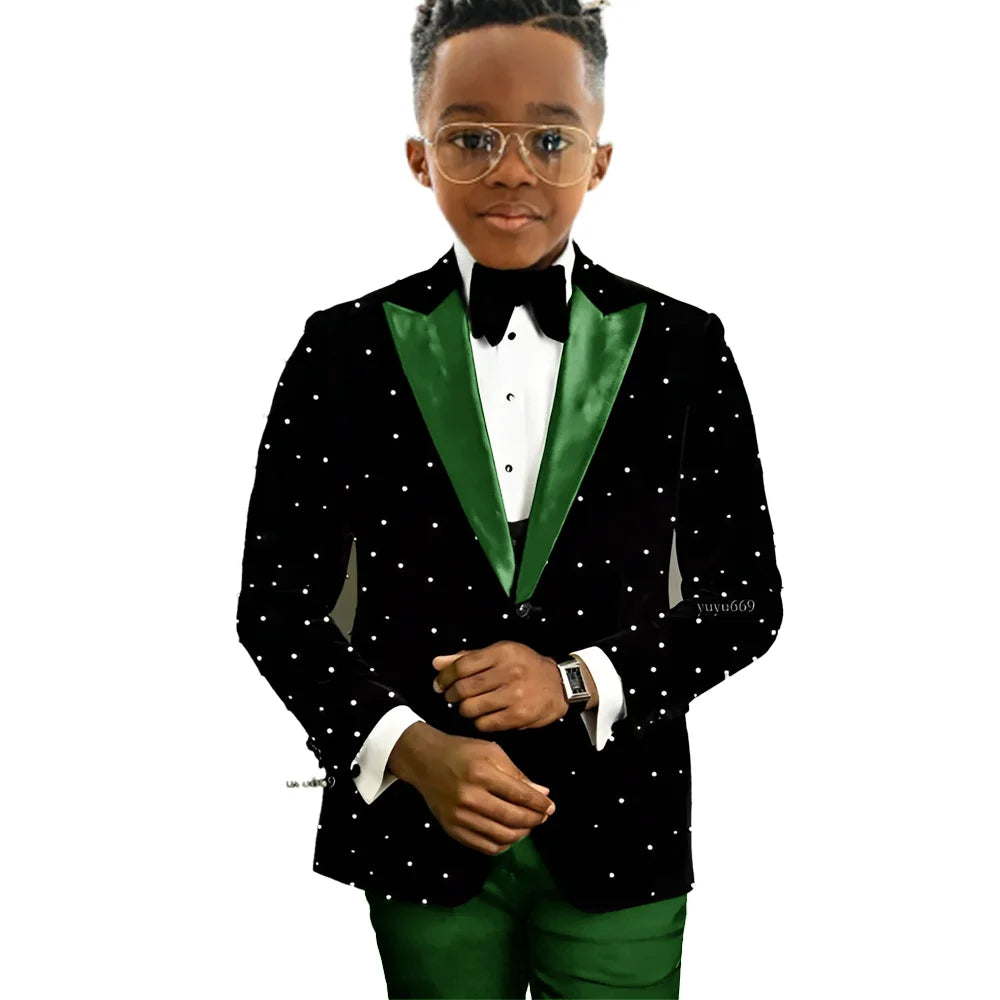 Luxury Beads Boy Wedding Tuxedos Kids Wear Party Prom Slim Fit One Button Suits Custom 2-piece Set