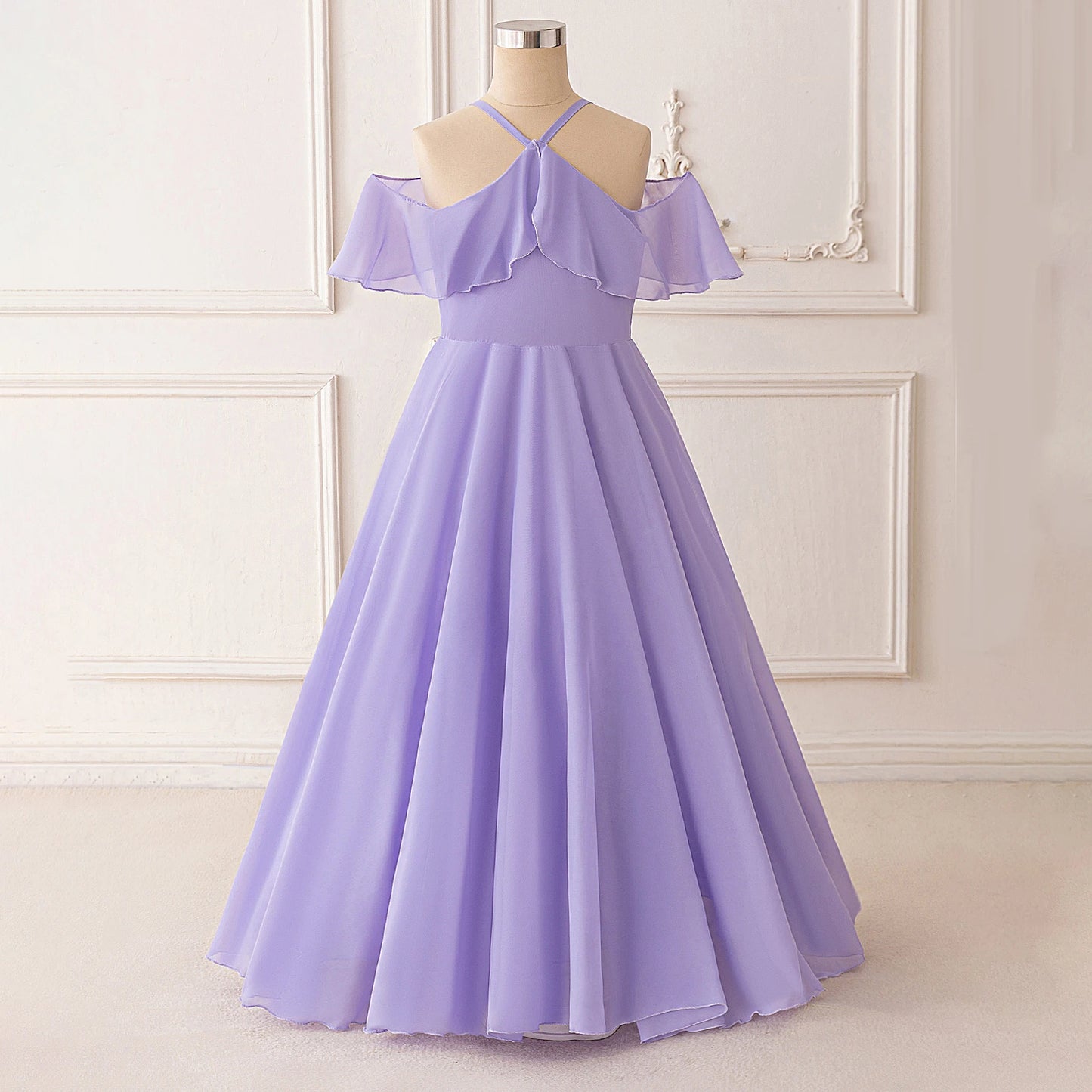 Ruffle Girls Party Bridesmaid Strap Dress off Shoulder Long Wedding Princess Prom Dresses Kids Elegant Beach Birthday Evening