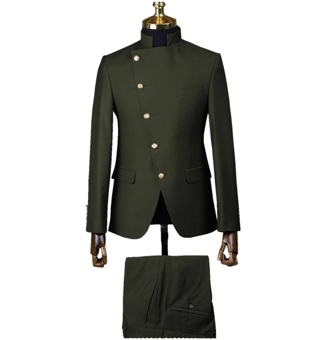 Men's Suit Blazer Sets 2 Pieces East Style Slim Fit Formal Indian Middle Stand-Up Collar Suit for Men Slant-Breasted Wedding